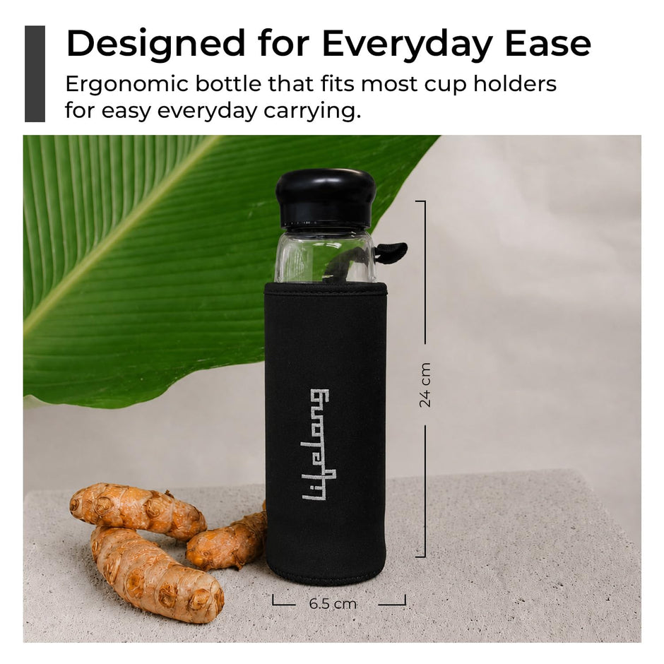 Lifelong 500ml Glass Infuser Bottle | Transparent Borosilicate Leakproof & Durable Glass Bottle for Detox Water, Tea, Juice & Herbal Drinks | Portable Reusable Drinking Bottle with Protective Sleeve