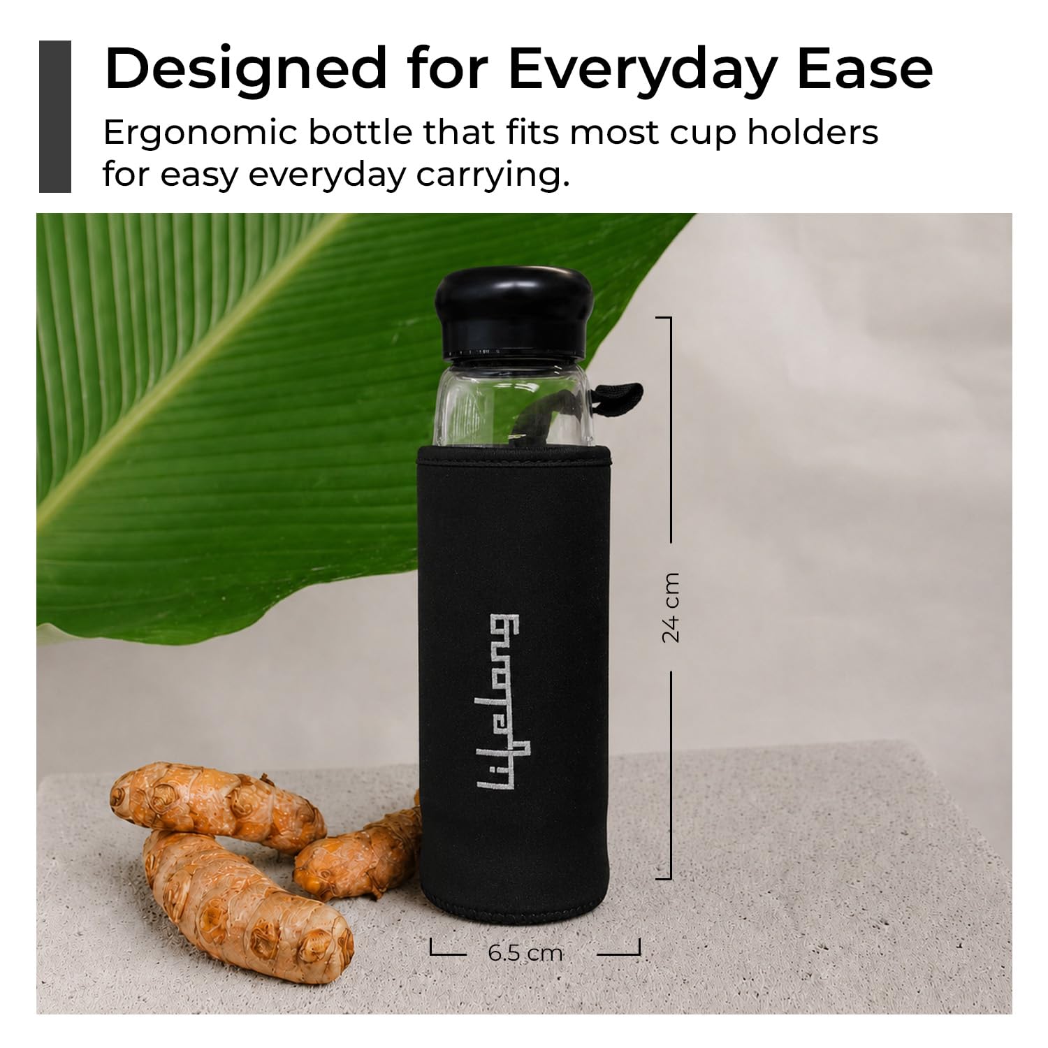 Lifelong 500ml Glass Infuser Bottle | Transparent Borosilicate Leakproof & Durable Glass Bottle for Detox Water, Tea, Juice & Herbal Drinks | Portable Reusable Drinking Bottle with Protective Sleeve