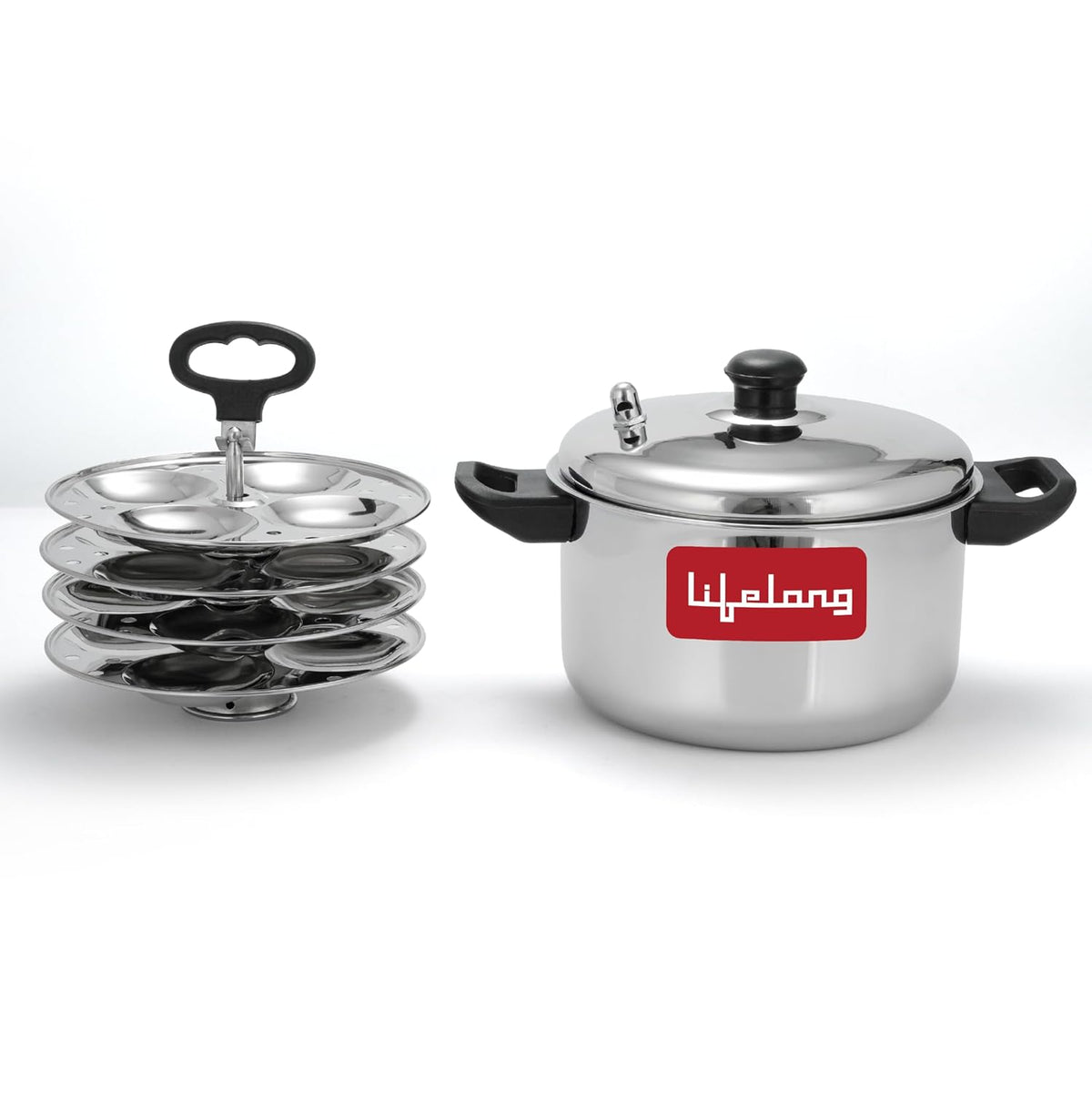 Lifelong Idli Cooker 4 Plate | 16 Idlis | Stainless Steel Idli Cooker, Induction And Gas Stove Compatible Idli Maker (LLIDCKR04, Steel Silver), 5 Litres