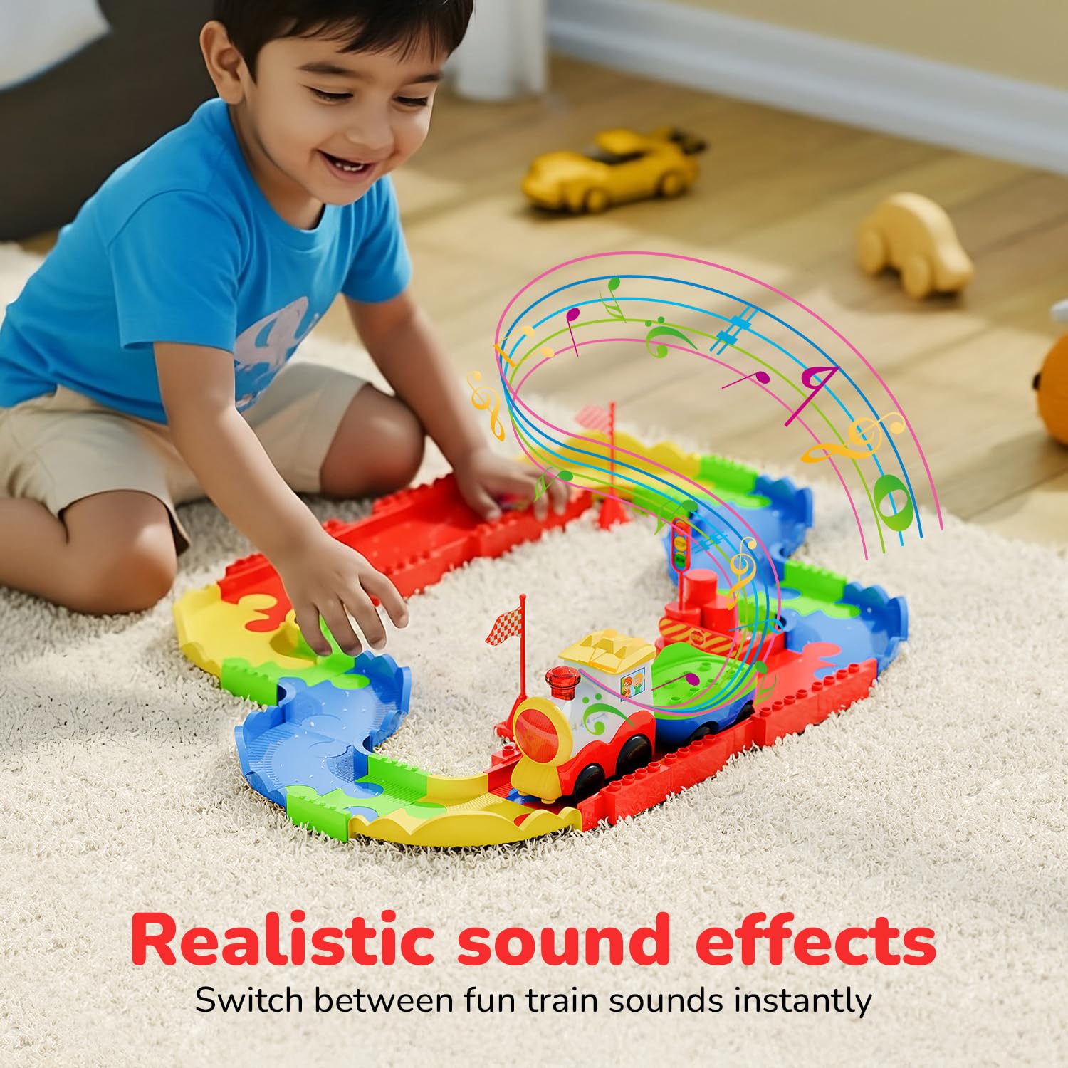 Lifelong Cuppy Rechargeable Toy Train Set with USB-C Engine, Lights & Sounds