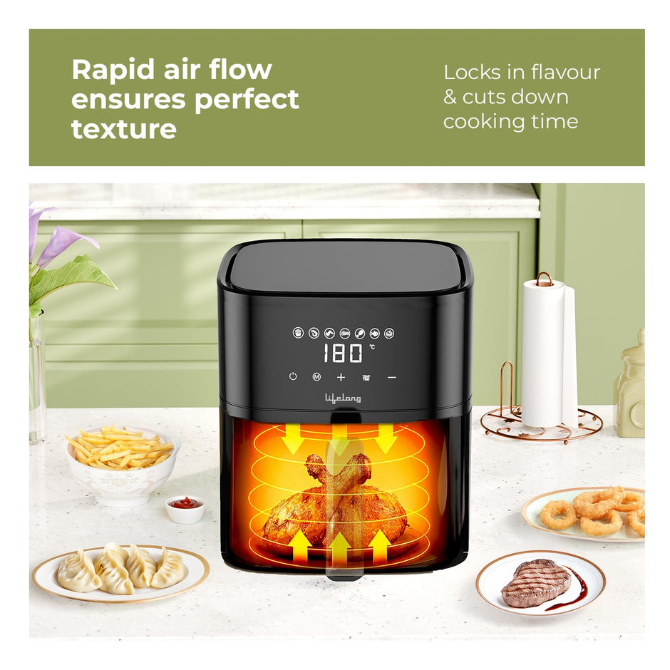 Lifelong 4.2 Litre Digital Air Fryer | Detachable Handle, Touch Control & Non-Stick Basket