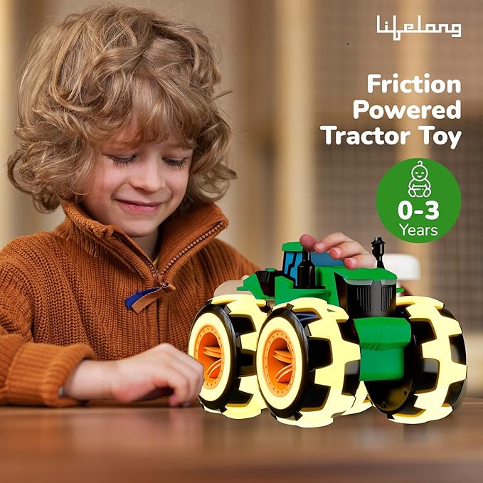 Lifelong Cuppy Friction Powered Tractor Toy for Kids | Push & Go Farm Truck with Lights | Durable All-Terrain Vehicle Toy for Boys & Girls 6 Months+