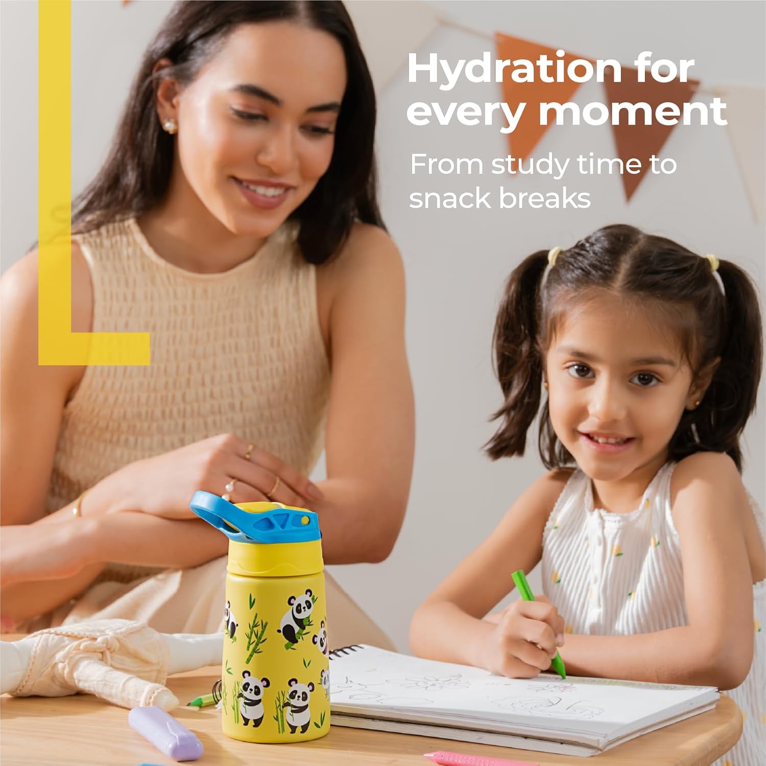 Lifelong 350ml Water Bottle for School Kids with Straw & Cleaner | Stainless Steel Insulated Spout Sipper Bottle for Boys & Girls| Leak-Proof | Hot & Cold for Upto 6 Hours ISI Certified(LLBT06,Yellow)