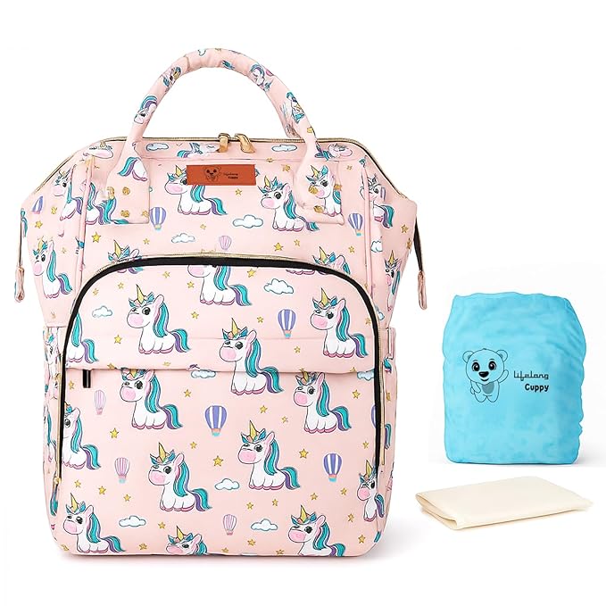 Lifelong Cuppy Baby Diaper Bag Backpack for Moms (Pink) | Large Waterproof Travel Bag with 15 Pockets, Rain Cover & Changing Mat | Stylish & Spacious