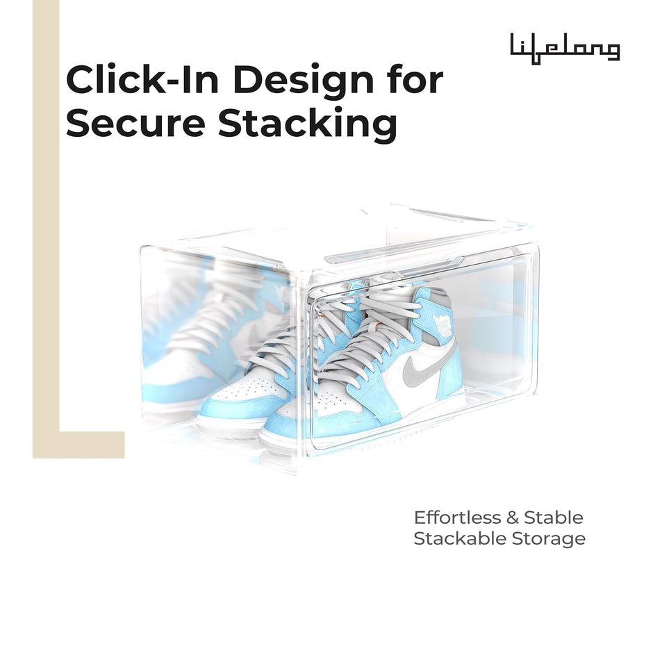 Lifelong Clear Shoe Storage Box – Stackable, Foldable & Space-Saving Organizer