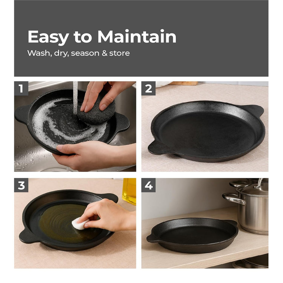 Lifelong Cast Iron Frying Pan for Cooking with Handle | Pre-Seasoned Appam Pan | Large Non-Toxic Cookware, Non-Stick & Teflon Free, Durable for Easy Cooking & Cleaning | Gas & Induction Stove-Friendly