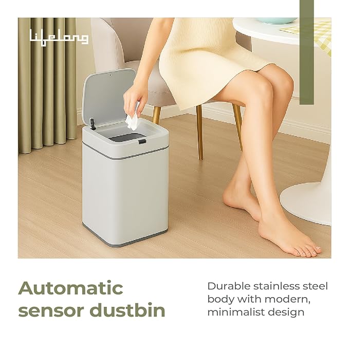 Lifelong 13L Motion Sensor Dustbin – Stainless Steel, Silent & Hands-Free