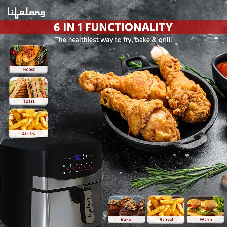Lifelong Digital Air Fryer LLHFD722, 7.5 Litre Xl Led Touch Screen
