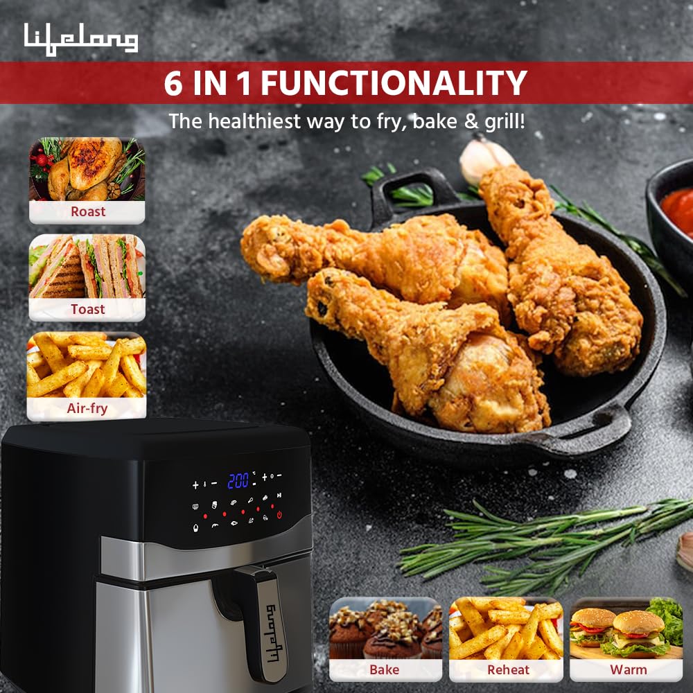 Lifelong Digital Air Fryer LLHFD722, 7.5 Litre Xl Led Touch Screen
