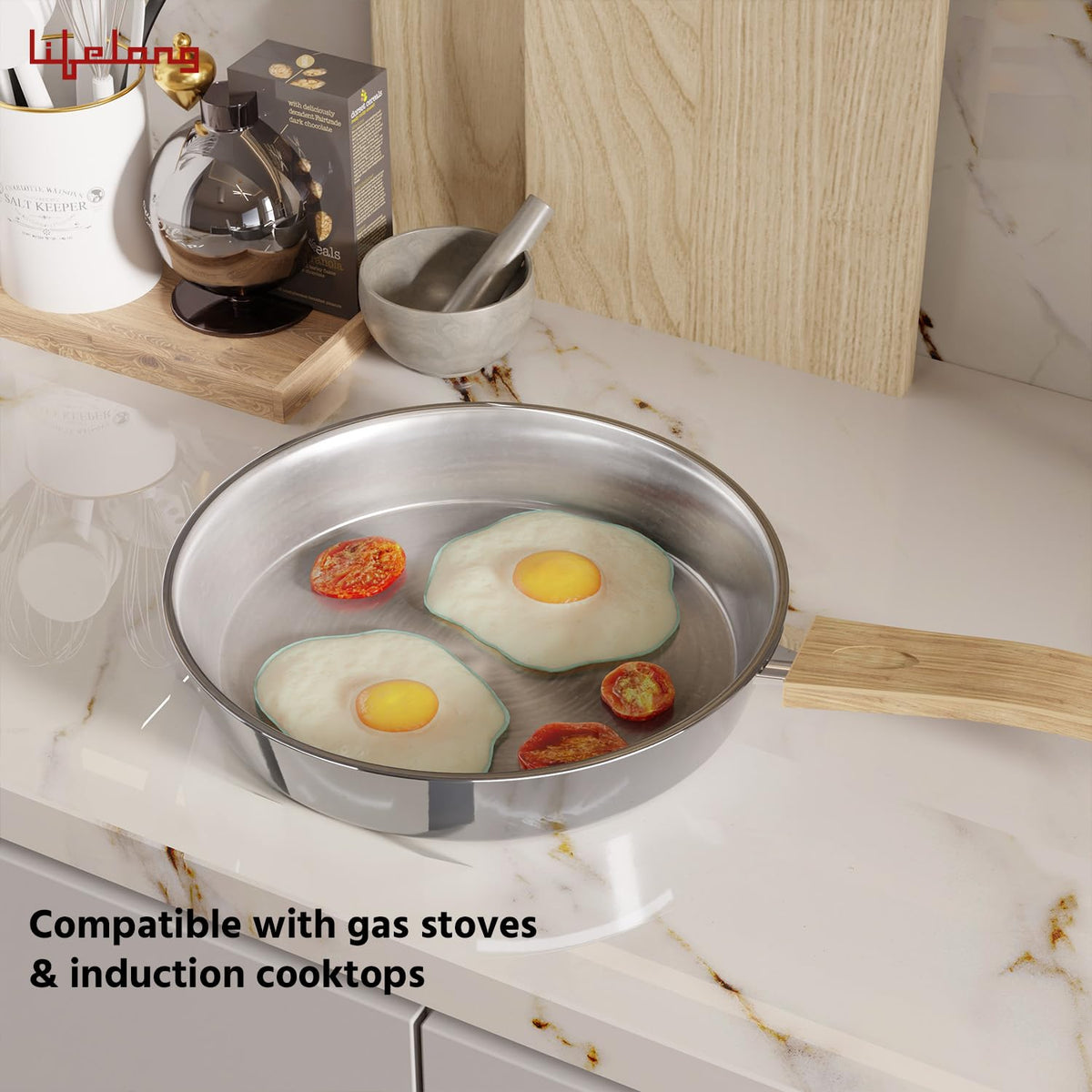 Triply Stainless Steel Fry Pan with Glass Lid