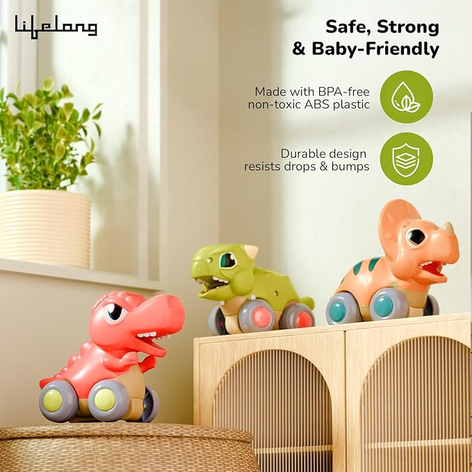 Cuppy Push & Go Dinosaur Cars – Pack of 3 Friction Toys for Kids (1+ Year)
