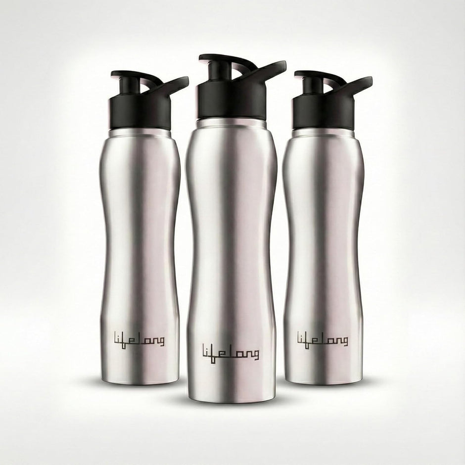 Lifelong 750ml Stainless Steel Water Bottle Pack of 3 | Leak-Proof & Durable | Easy to Clean | Odour-Free | Rust-Free Build, Secure Cap & Easy Grip | Ideal for School, Office, Travel & Gym (Silver)