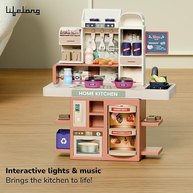 Lifelong Cuppy 42PCS Pretend Kitchen Set | Light, Music & Play Accessories