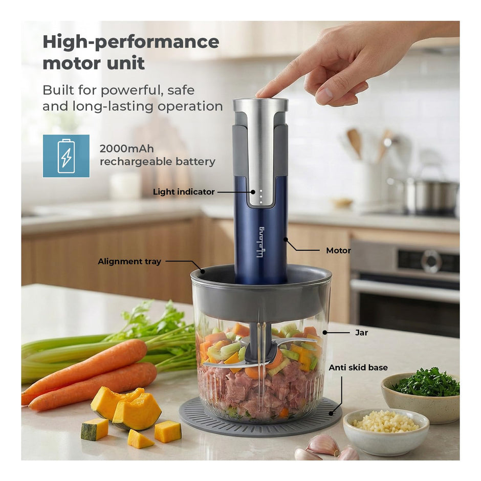 Lifelong Rechargeable Electric Chopper 2000mAh, 800ml Glass Bowl, SS Blades