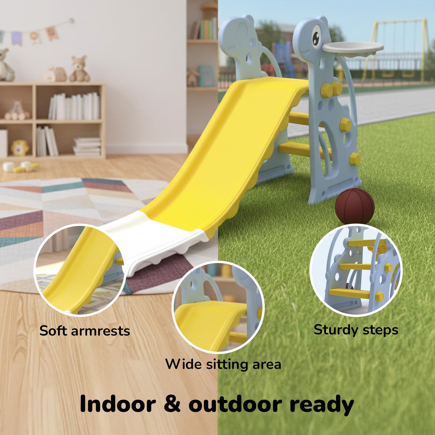 Lifelong Giraffe Kids Slide with Basketball Hoop for Indoor & Outdoor Play