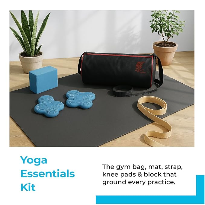 Lifelong Yoga Combo Set of 6 – 4mm Yoga Mat, 6ft Belt, Yoga Block, 2 Knee Pads & Gym Bag for Men & Women