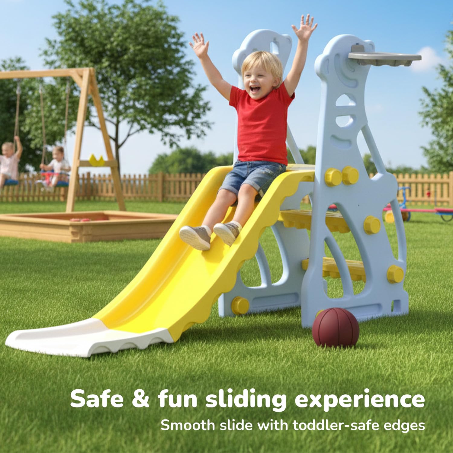 Lifelong Cuppy Penguin Kids Slide with Basketball Hoop for Indoor & Outdoor Play