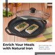 Lifelong Cast Iron Grill Pan with Glass Lid & Wooden Spatula | 2Litre | Induction & Gas Stove Compatible |Non-Toxic Cookware,Non-Stick & Teflon Free | Durable for Easy Cooking & Cleaning(LLCIGP010GL)