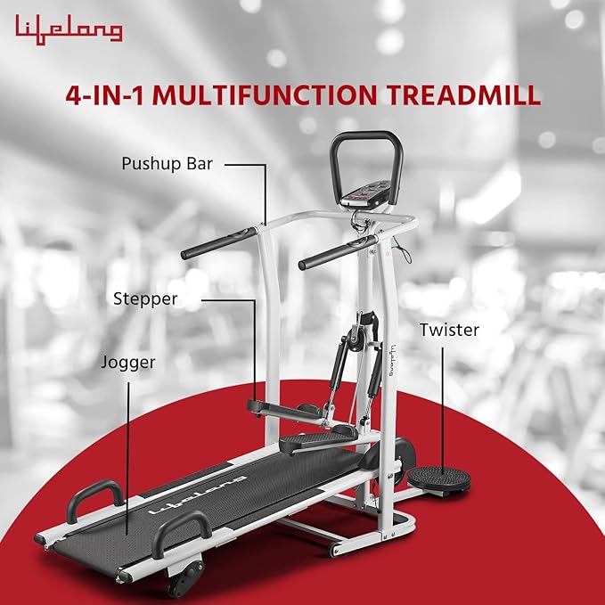 Lifelong LLTM144 4-in-1 Manual Treadmill – Jogger, Stepper, Twister & Push-Up
