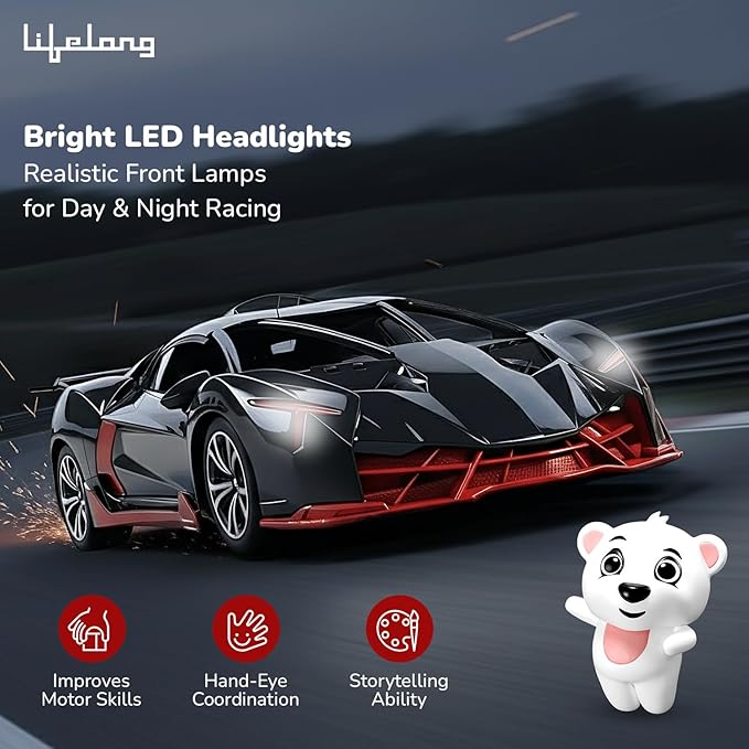Lifelong Cuppy Rechargeable RC Car for Kids | LED Lights & 2.4GHz Control