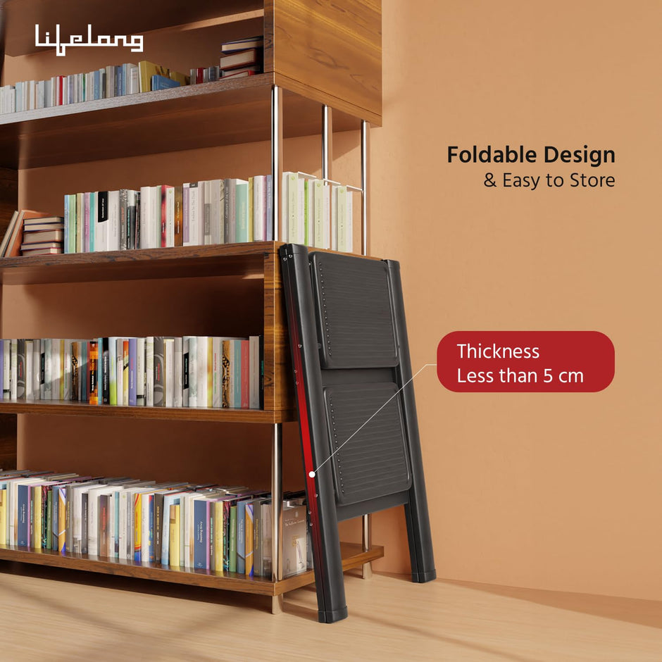 Lifelong 2-Step Steel Ladder – Foldable, Portable Multipurpose Stool, 150Kg Capacity