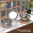 Lifelong Stainless Steel Cookware Set – Kadai, Fry Pan (22cm) with Glass Lid & Saucepan (14cm), Sandwich Bottom, Induction & Gas Compatible