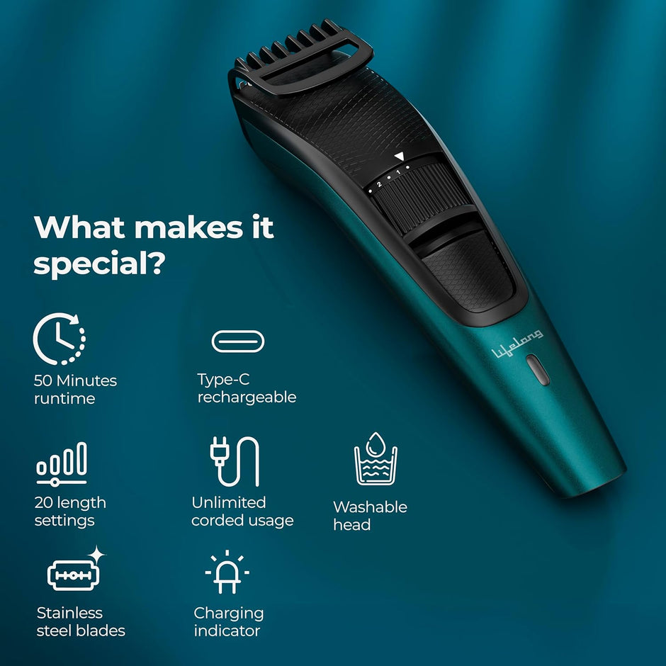 Lifelong Beard Trimmer for Men with 20 Length Settings & Type-C Charging