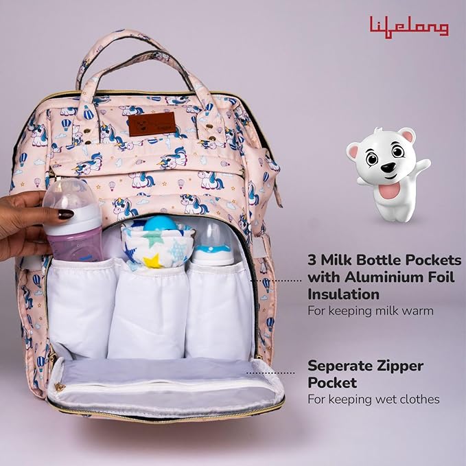Lifelong Cuppy Baby Diaper Bag Backpack for Moms (Pink) | Large Waterproof Travel Bag with 15 Pockets, Rain Cover & Changing Mat | Stylish & Spacious