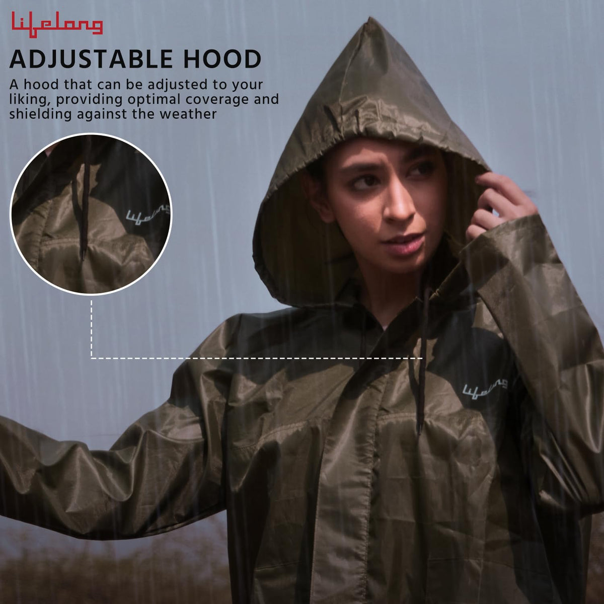 Knee-Length Waterproof Poncho Raincoat with Carry Pouch