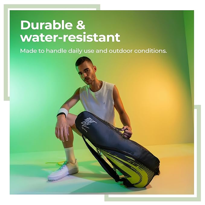 Lifelong Badminton Kit Bag – Dual Compartments, Water-Resistant, Black & Green