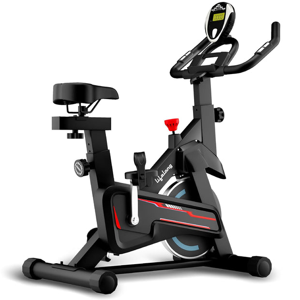 Lifelong Fit Pro Spin Fitness Bike for Home | Exercise Bike for Cardio Workout with 7 KG Flywheel, Adjustable Resistance & LED Display | Cushioned Adjustable Seat | Non-Slip Pedals | Max User Weight 120 KG