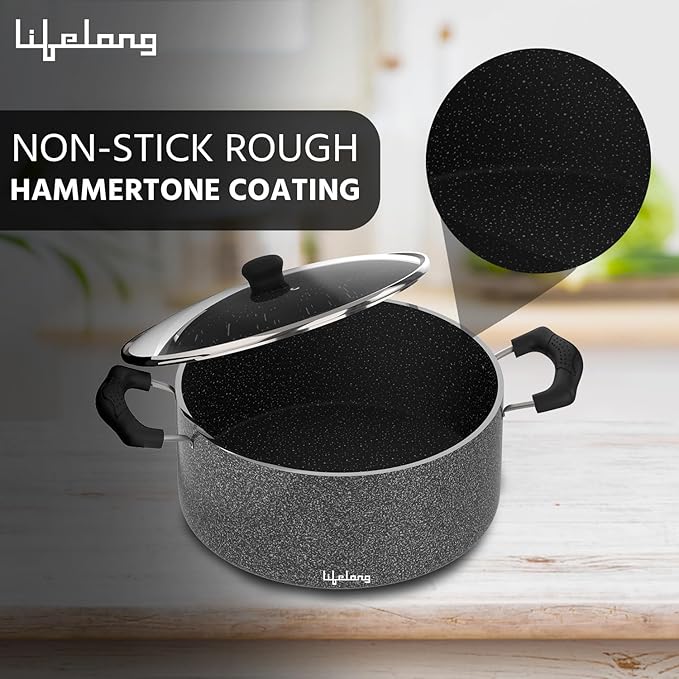 Lifelong Biryani Pot Set of 3 with Glass Lids – Non-Stick, Non-Toxic Induction Base Casserole Cookware