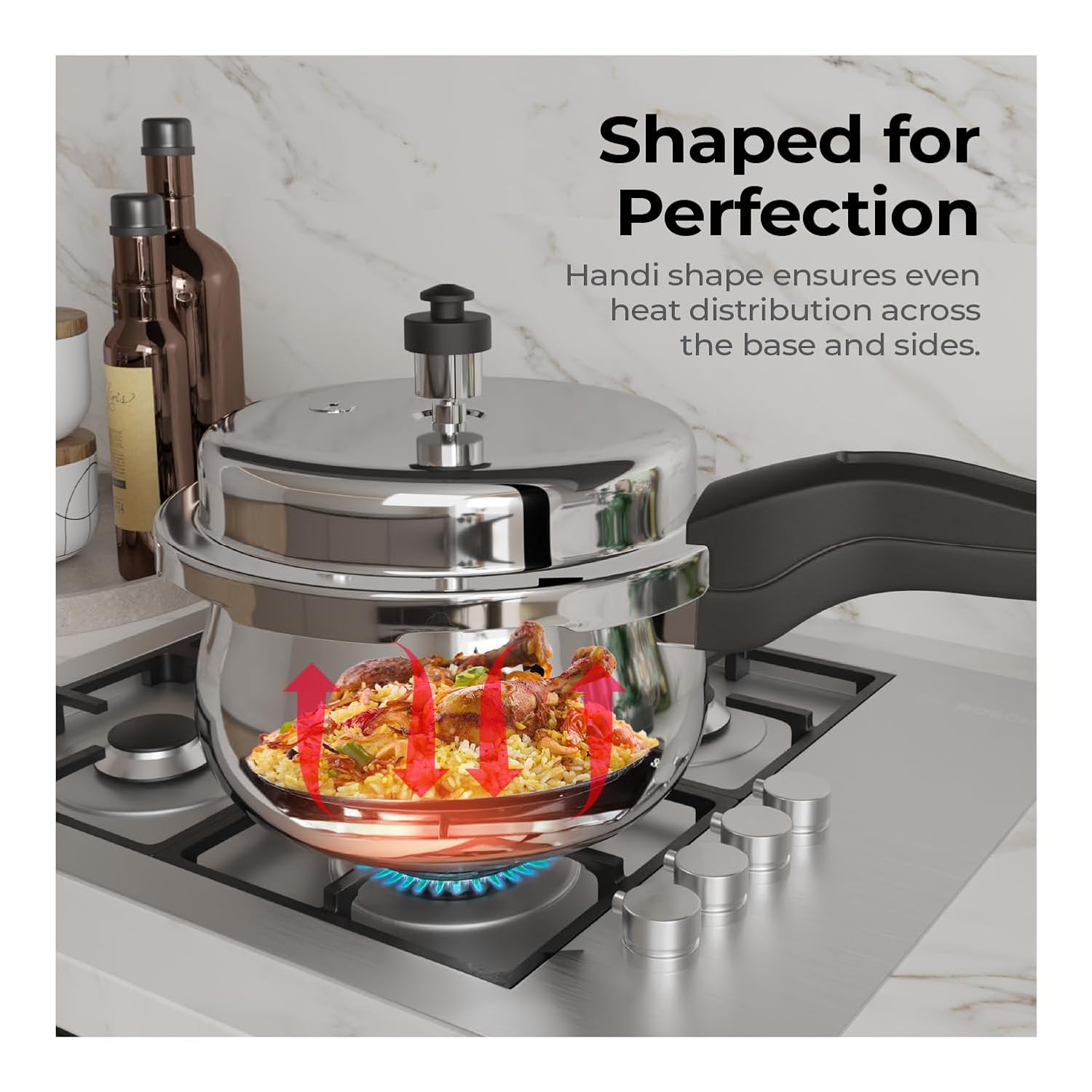 Lifelong Stainless Steel Curve Pressure Cooker 2Liters | Induction & Gas Stove Compatible with Outer Lid, ISI Certified & Lock System | Safe & Durable Kitchen Essential with 5 Years Warranty (Silver) 2 Litres