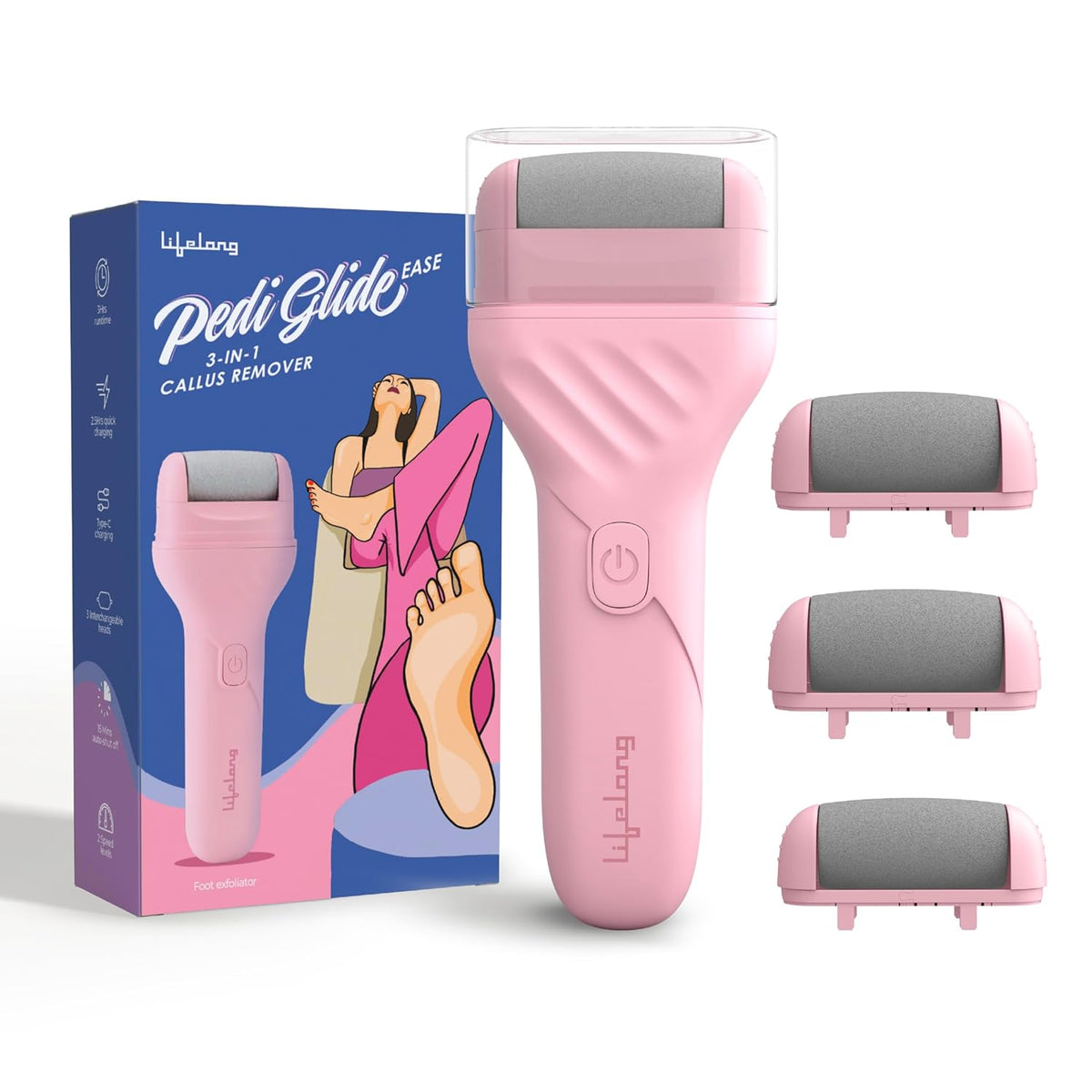 PediGlide Luxe Electric Callus Remover with 3 Roller Heads
