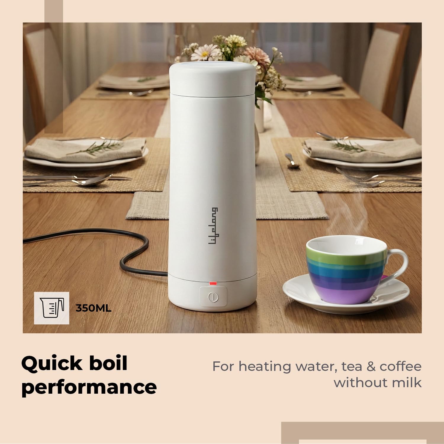 Lifelong 350ml Electric Portable Kettle for Hot Water | 304 Stainless Steel Rapid Boil Tea Maker with Detachable Cord & Overheat Protection | Tea & Water Kettle for Travel, Office or Home (LLEPK07)