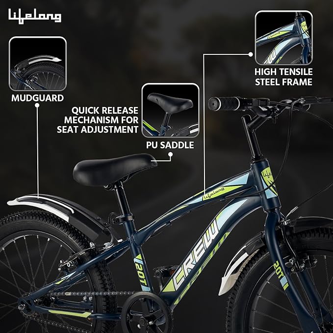Lifelong 20T Kids Cycle (5–8 Yrs) – Unisex Rigid Frame Bike, 85% Pre-Assembled (Blue)