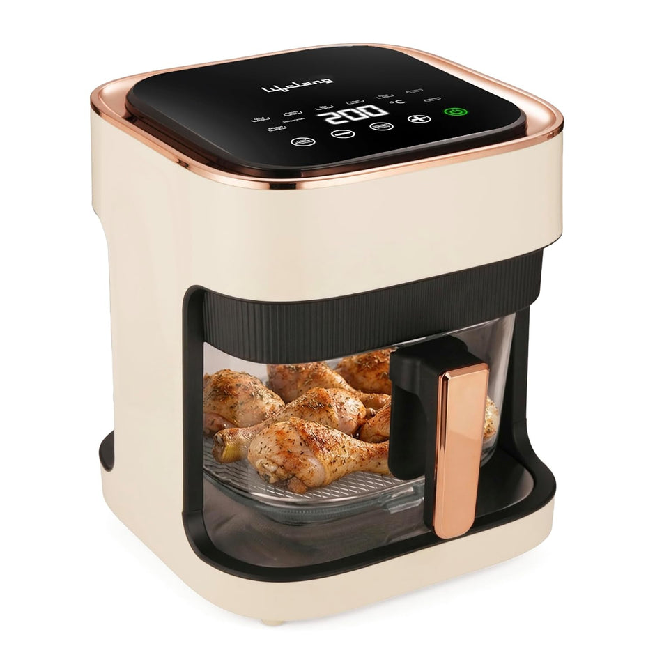 Lifelong PuroGlass Air Fryer | 4.2L Glass Basket | 8 Preset Modes | 1350W Power | Healthy Low Oil Cooking, 360Â° Turbo Heat Technology | LED Touch Control | Nonstick Easy Clean Kitchen Appliance(White)