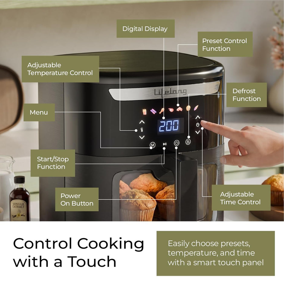 Lifelong Air Fryer|7L Capacity, 1500W Power|7 Presets, 360° Rapid Air Circulation