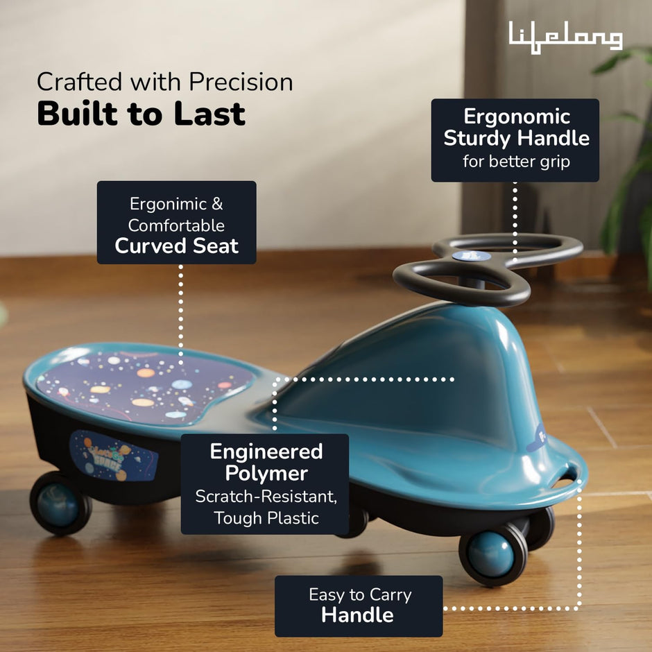 Lifelong Cuppy Swing Car for Kids (2–5 Years) – Twist & Turn Ride-On Toy, Sturdy Push Ride with 50kg+ Capacity, Indoor & Outdoor Use, DIY Sticker