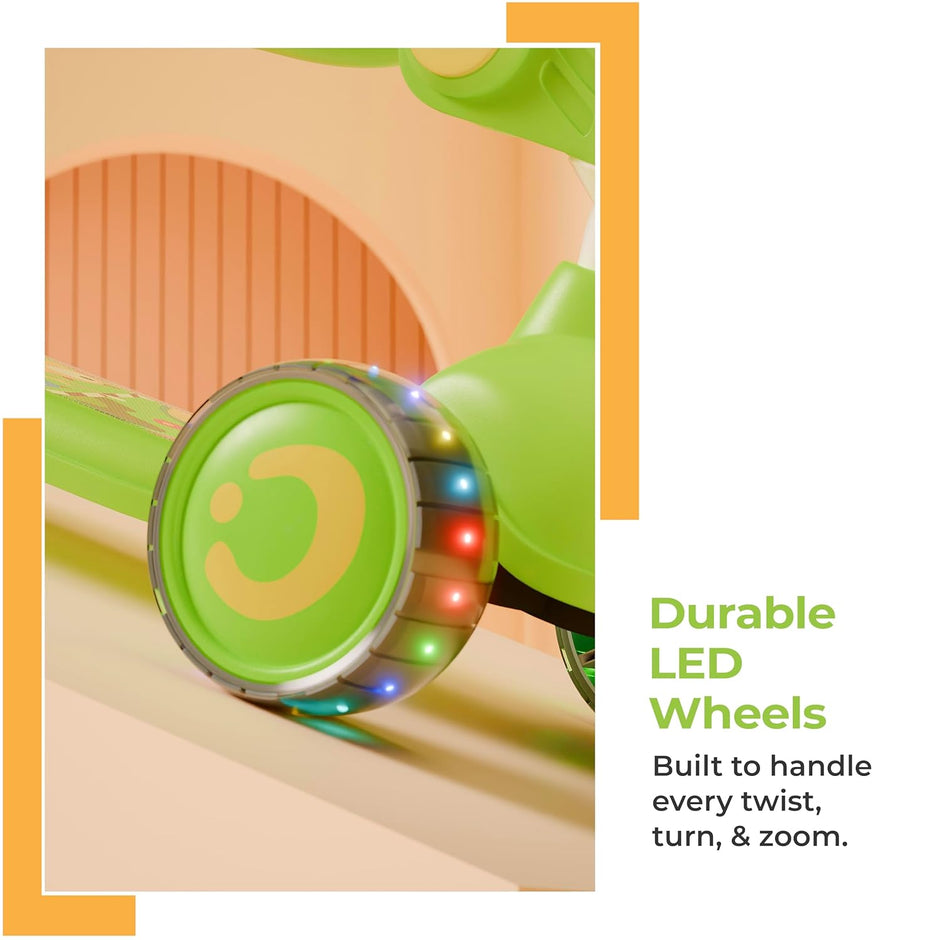 Lifelong Kids Scooter with Foldable Seat – LED PU Wheels, 4-Level Adjustable Height, BIS Certified, 50kg Capacity (Green & Yellow)