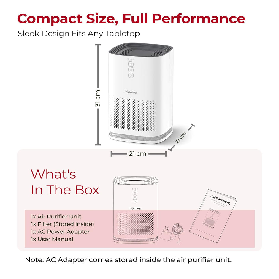 Lifelong Ecofresh 200 Air Purifier for Home & Office | Up to 220 sq ft | True HEPA H13 Filter