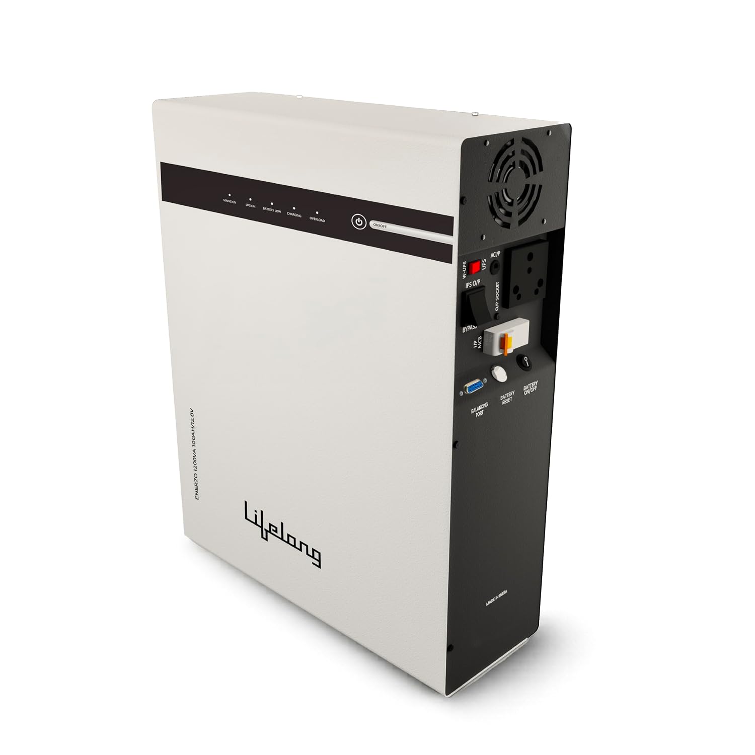 Lifelong Enerzo 1200VA Pure Sine Wave Wall-Mounted Inverter for Home | Inbuilt 100Ah LiFePO4 Lithium Battery (1280Wh)