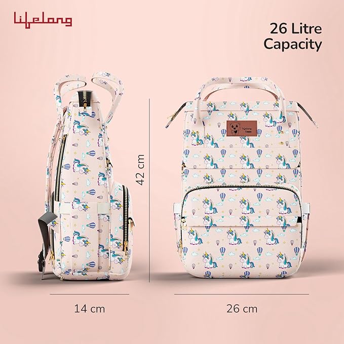 Lifelong Cuppy Baby Diaper Bag Backpack for Moms (Pink) | Large Waterproof Travel Bag with 15 Pockets, Rain Cover & Changing Mat | Stylish & Spacious