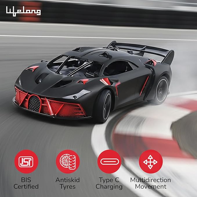 Lifelong Cuppy Rechargeable RC Racing Car for Kids | LED Lights & 2.4GHz Control