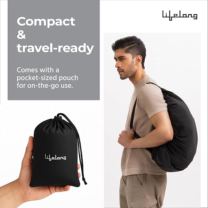 Lifelong Waterproof Backpack Rain Cover – Dustproof, Adjustable Fit for Bags up to 45L (Black)