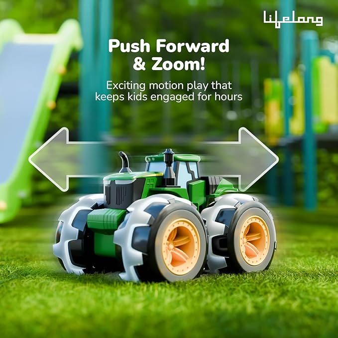 Lifelong Cuppy Friction Powered Tractor Toy for Kids | Push & Go Farm Truck with Lights | Durable All-Terrain Vehicle Toy for Boys & Girls 6 Months+