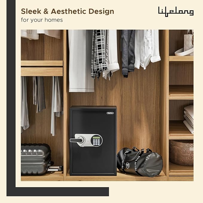 Lifelong 56L Fingerprint Safe Locker – Steel Body, LED, Multi-Access Modes