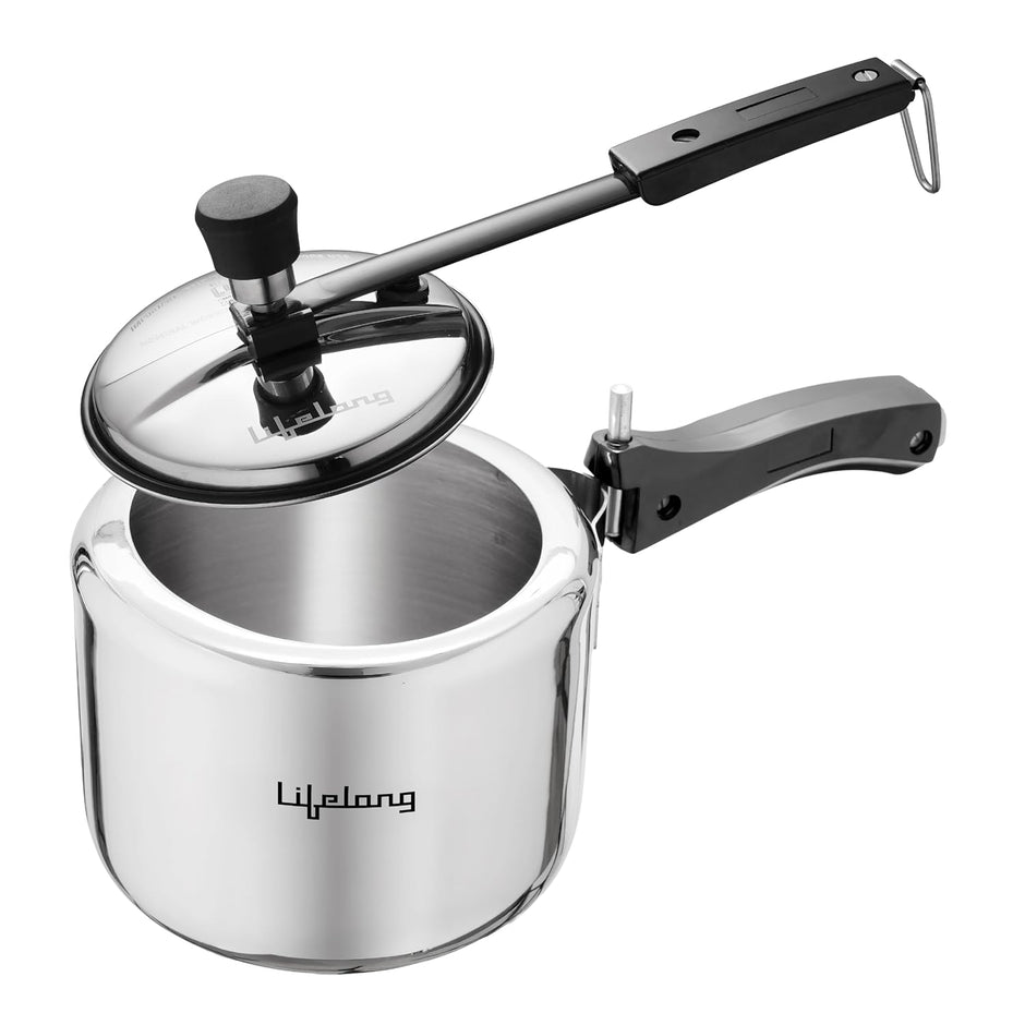 Lifelong 2L Stainless Steel Pressure Cooker | Inner Lid Design with Silicone Gasket | Induction & Gas Compatible | 1.2mm Thick | Leak-Proof, Durable, Rust-Resistant Body ISI-Certified