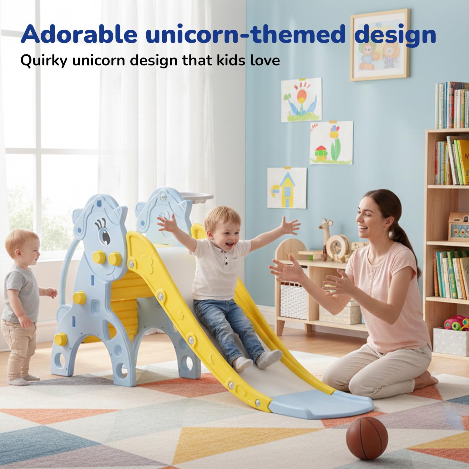 Lifelong Cuppy Unicorn Kids Slide with Basketball Hoop for Indoor & Outdoor Play