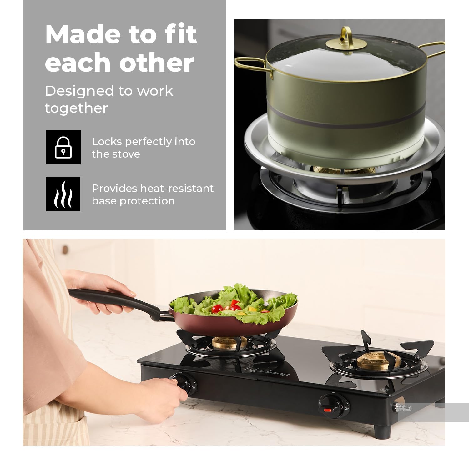 Lifelong 2 Burner Gas Stove with Gas Lighter | Modern Glass Stove with 6mm Toughened Glass | High-Efficient Manual Ignition Cooktop | ISI Certified & LPG Compatible | 360Â° Flexible Gas Inlet (Black)